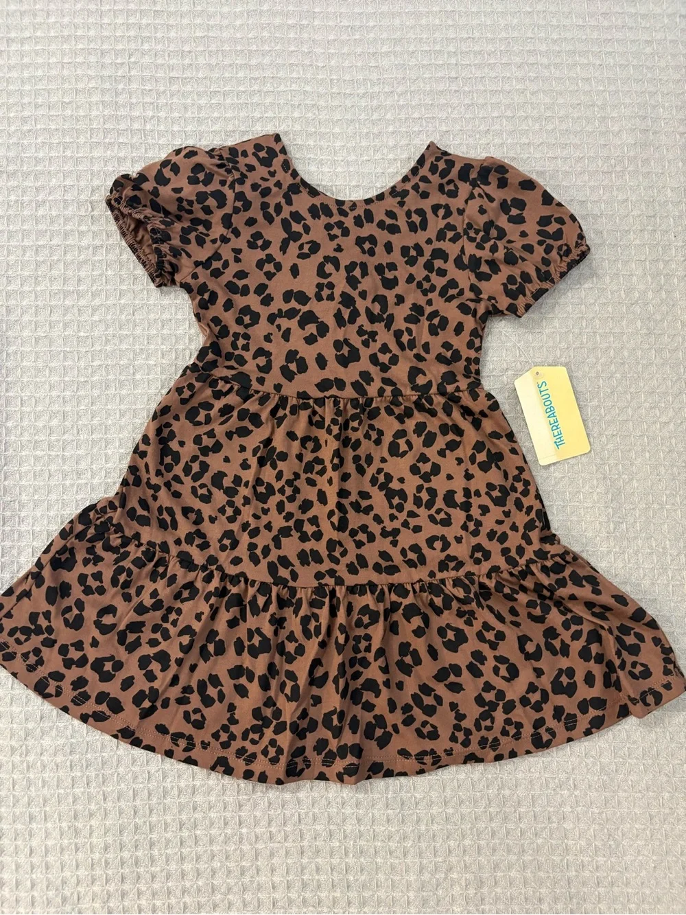 The Reborns Girls Brown Leopard Print Tiered Casual Dress